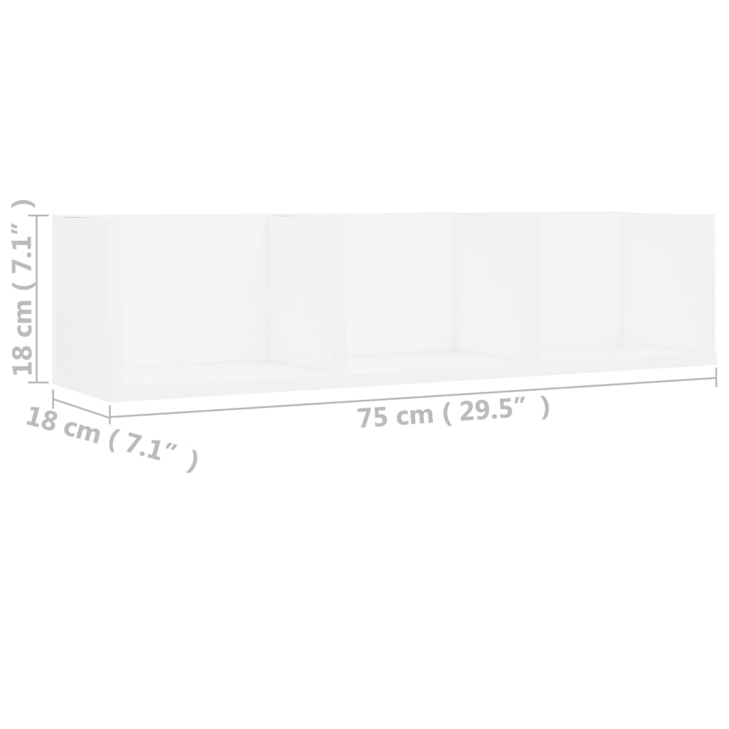 801310 vidaXL CD Wall Shelf White 75x18x18 cm Chipboard