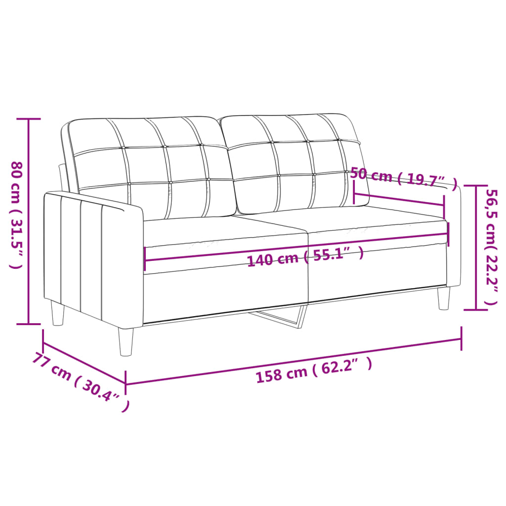 vidaXL 2-Sæta Sófi Ljósgult 140 cm Efnisáklæði