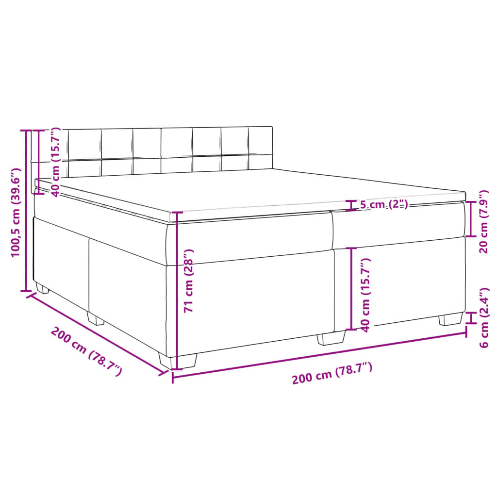 vidaXL Hólfað Springrúm með Dýnu Ljósgrátt 200x200 cm Flauel