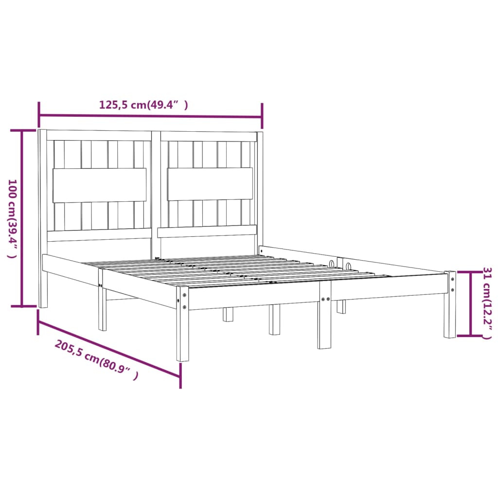 vidaXL Rúmgrind án Dýnu Svört Gegnheil Viður 120x200 cm