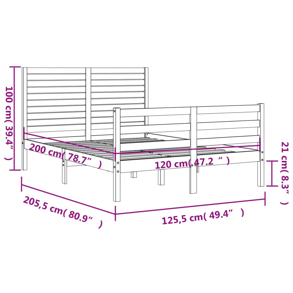 vidaXL Rúmgrind án Dýnu Svört 120x200 cm Gegnheil Viður