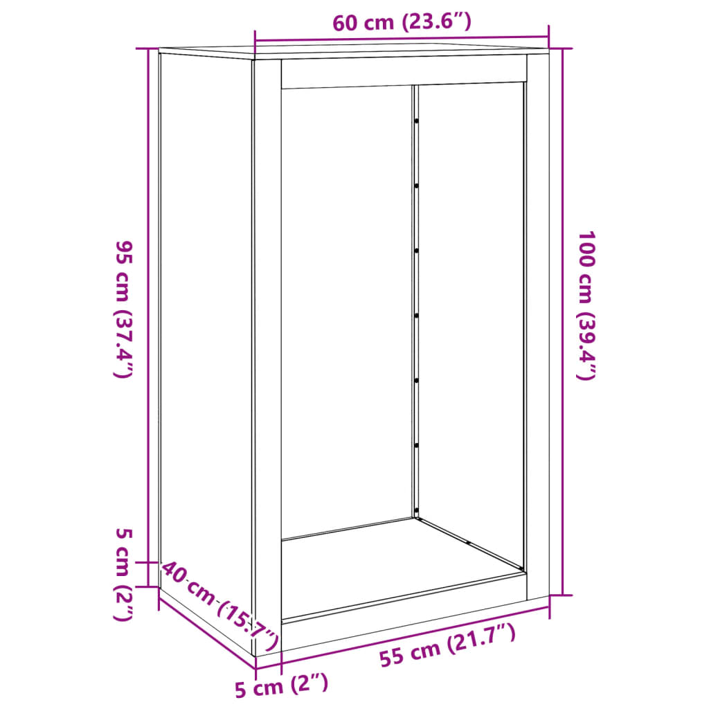 vidaXL Eldiviðargrind 60x40x100 cm Corten Stál