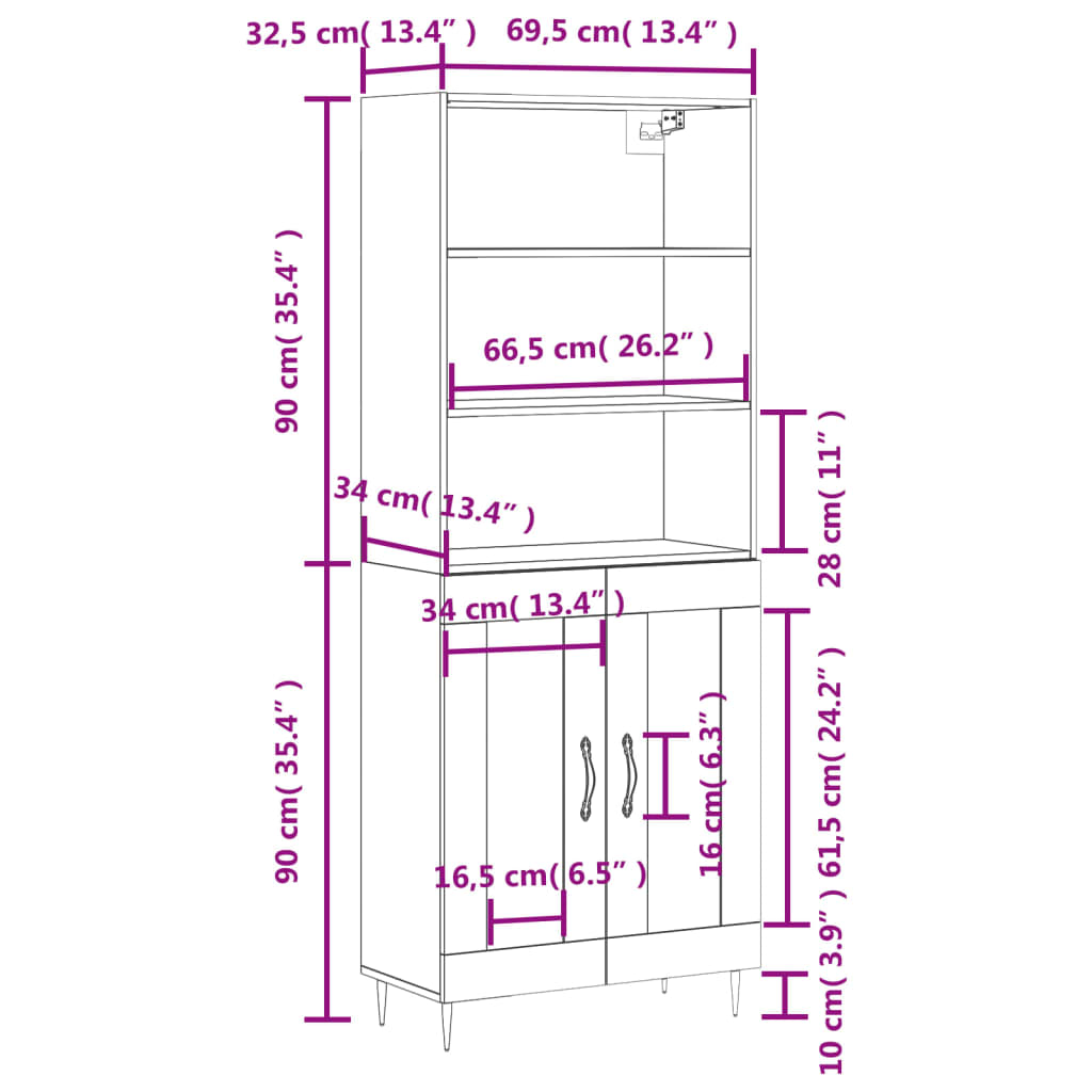 vidaXL Hár Skápur Brún Eik 69,5x34x180 cm Samsettur Viður