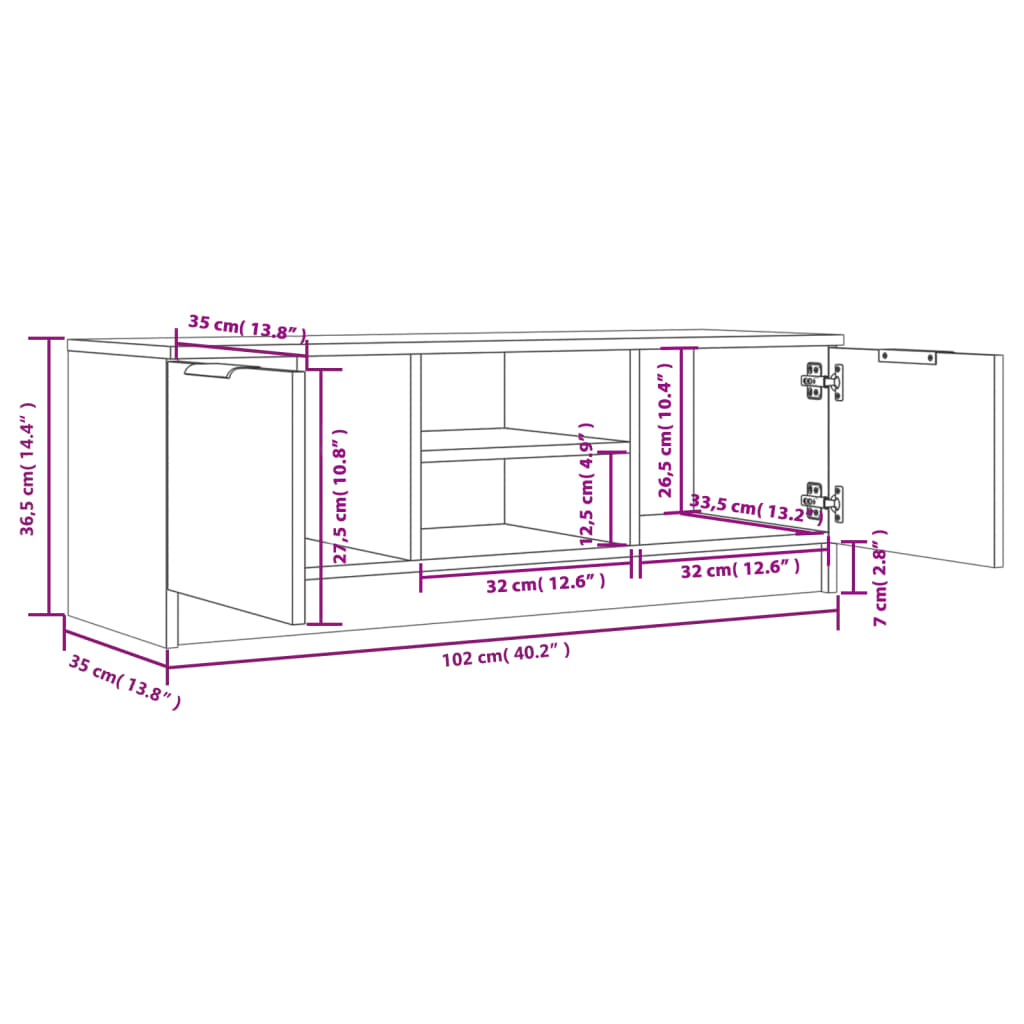 vidaXL Sjónvarpsskápur Hvítur og Eik 102x35x36,5 cm Samsettur Viður