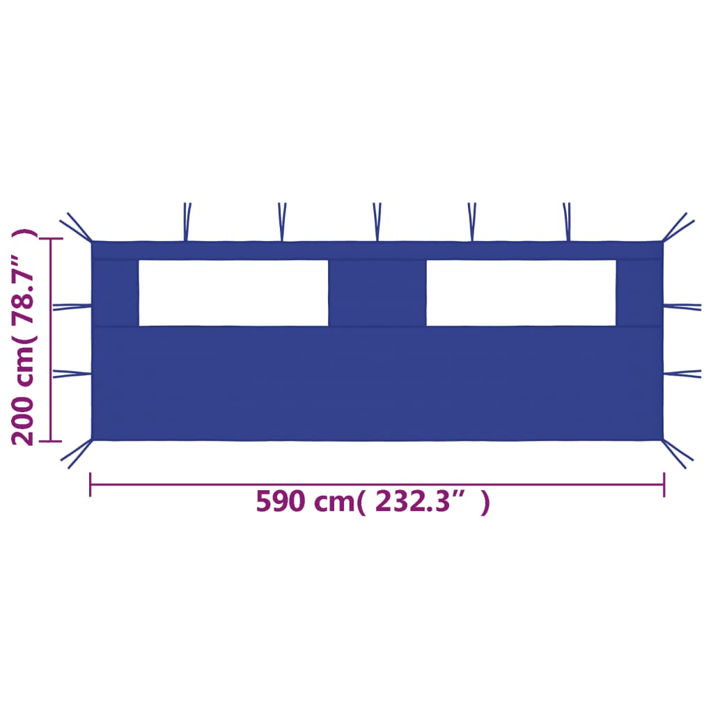 vidaXL Garðskálahliðarveggur með Gluggum 6x2 m Blár