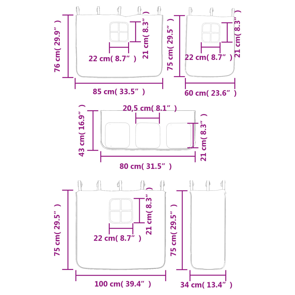 vidaXL Krakkakoja með Gluggatjöldum Blár 80x200 cm Gegnheil Fura