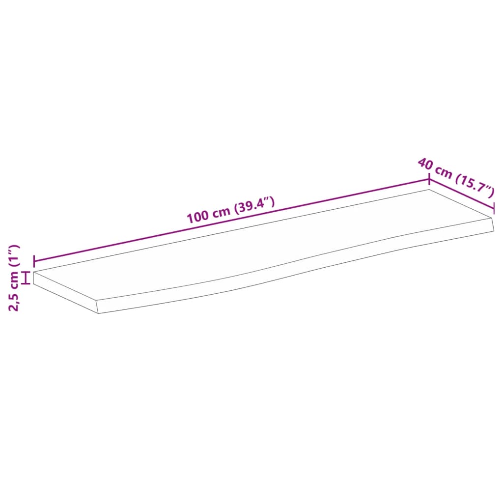 vidaXL Borðplata með Náttúrulegum Brúnum 100x40x2,5 cm Mangóviður