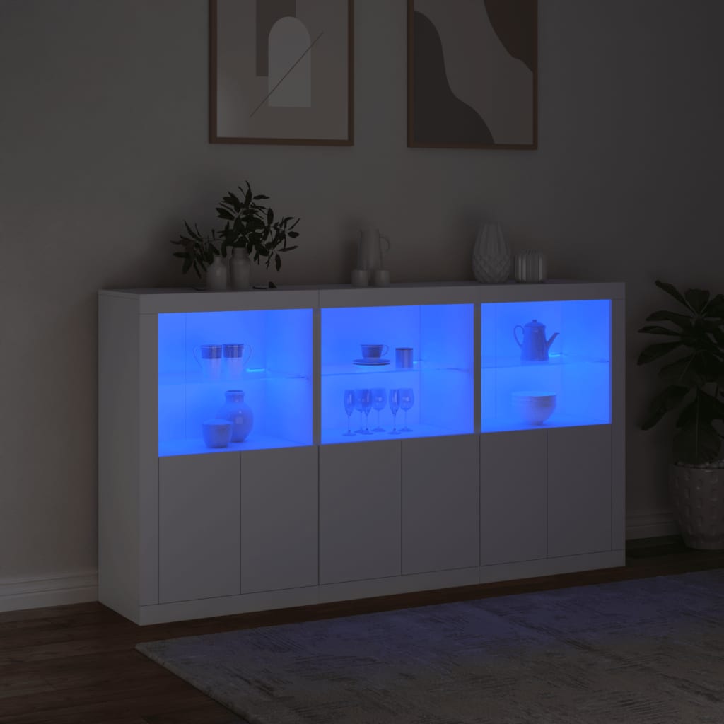 vidaXL Skenkur með LED Ljósum Hvítur 181,5x37x100 cm