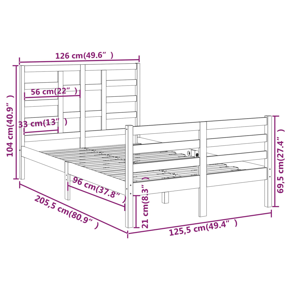 vidaXL Rúmgrind án Dýnu Hvít Gegnheil Viður 120x200 cm