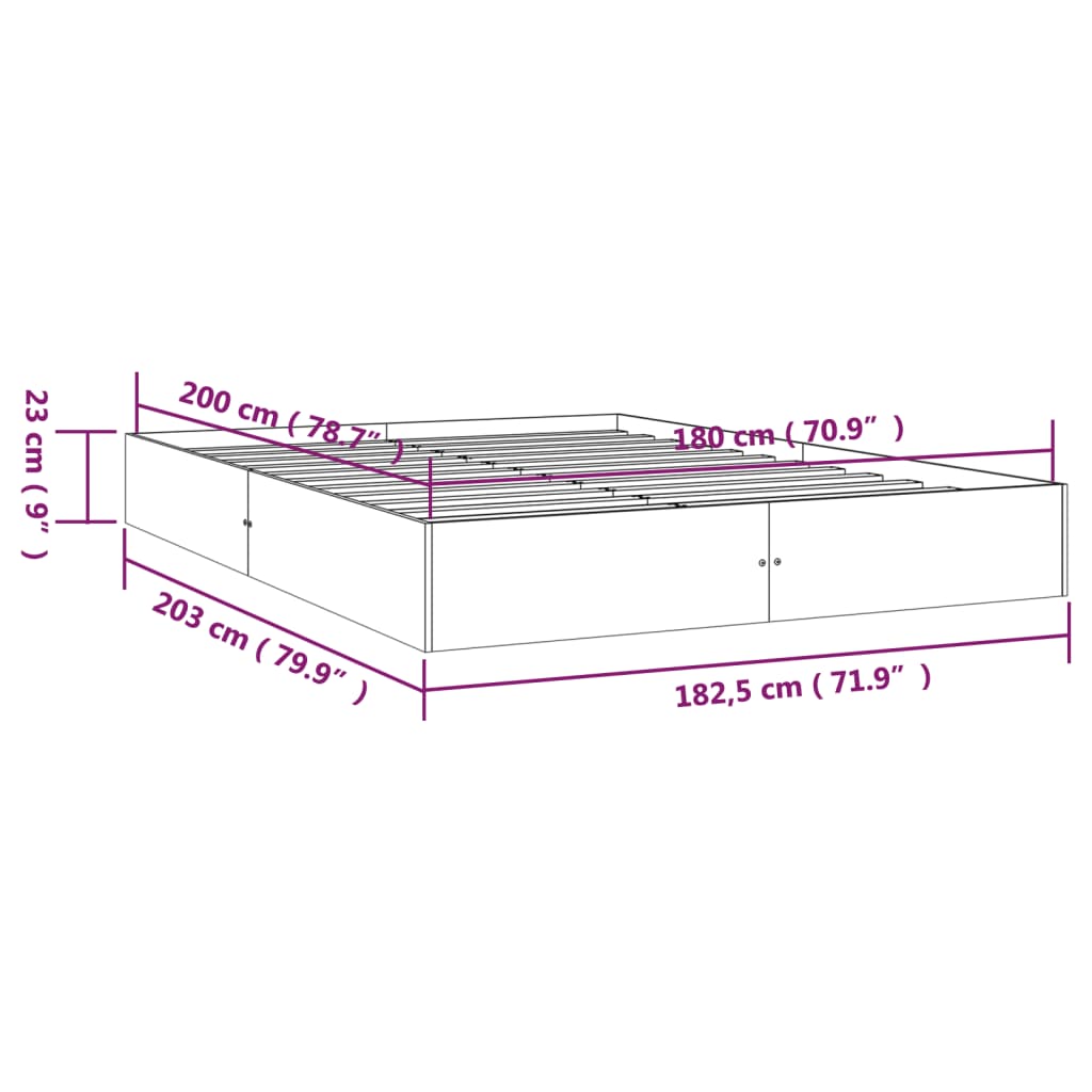 vidaXL Rúmgrind án Dýnu Hvít 180x200 cm Gegnheil Viður