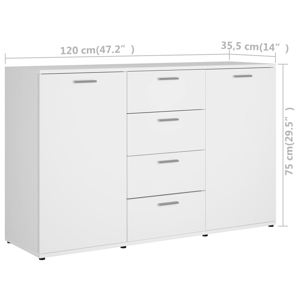 801328 vidaXL Sideboard White 120x35,5x75 cm Chipboard