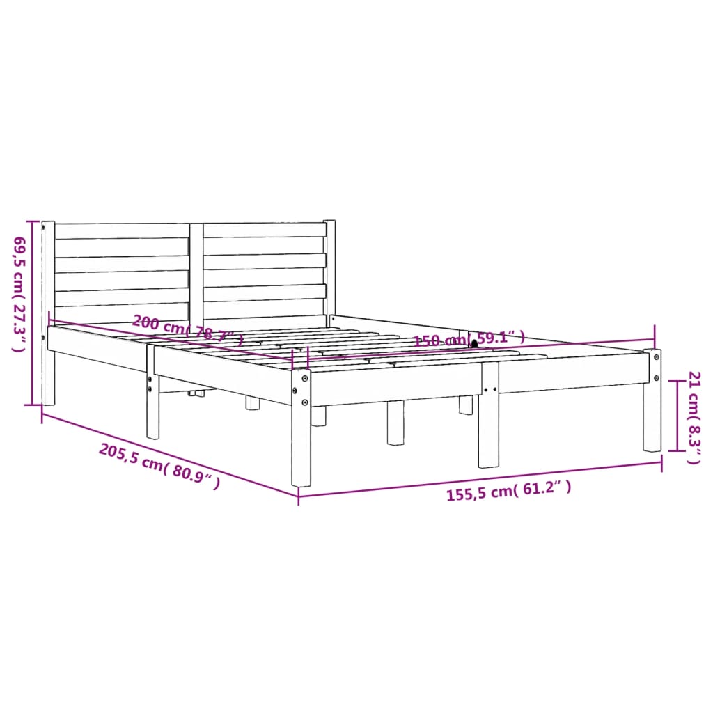 vidaXL Rúmgrind án Dýnu Vaxbrúnn 150x200 cm Gegnheil Fura