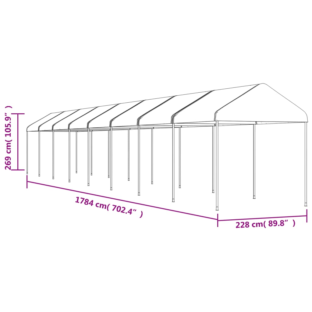 vidaXL Garðtjald með Þaki Hvítt 17,84x2,28x2,69 m Pólýetýlen