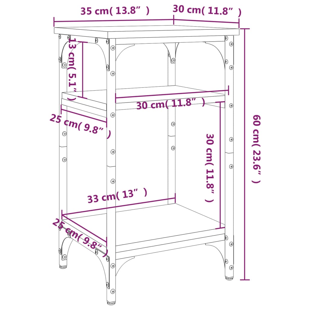 vidaXL Hliðarborð Sonoma Eik 35x30x60 cm Samsettur Viður