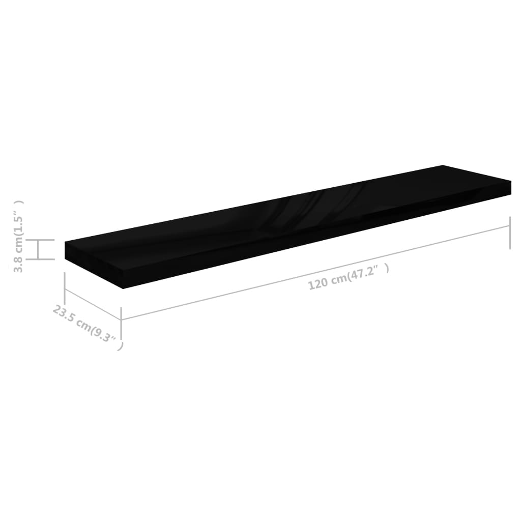 323778 vidaXL Floating Wall Shelf High Gloss Black 120x23,5x3,8 cm MDF