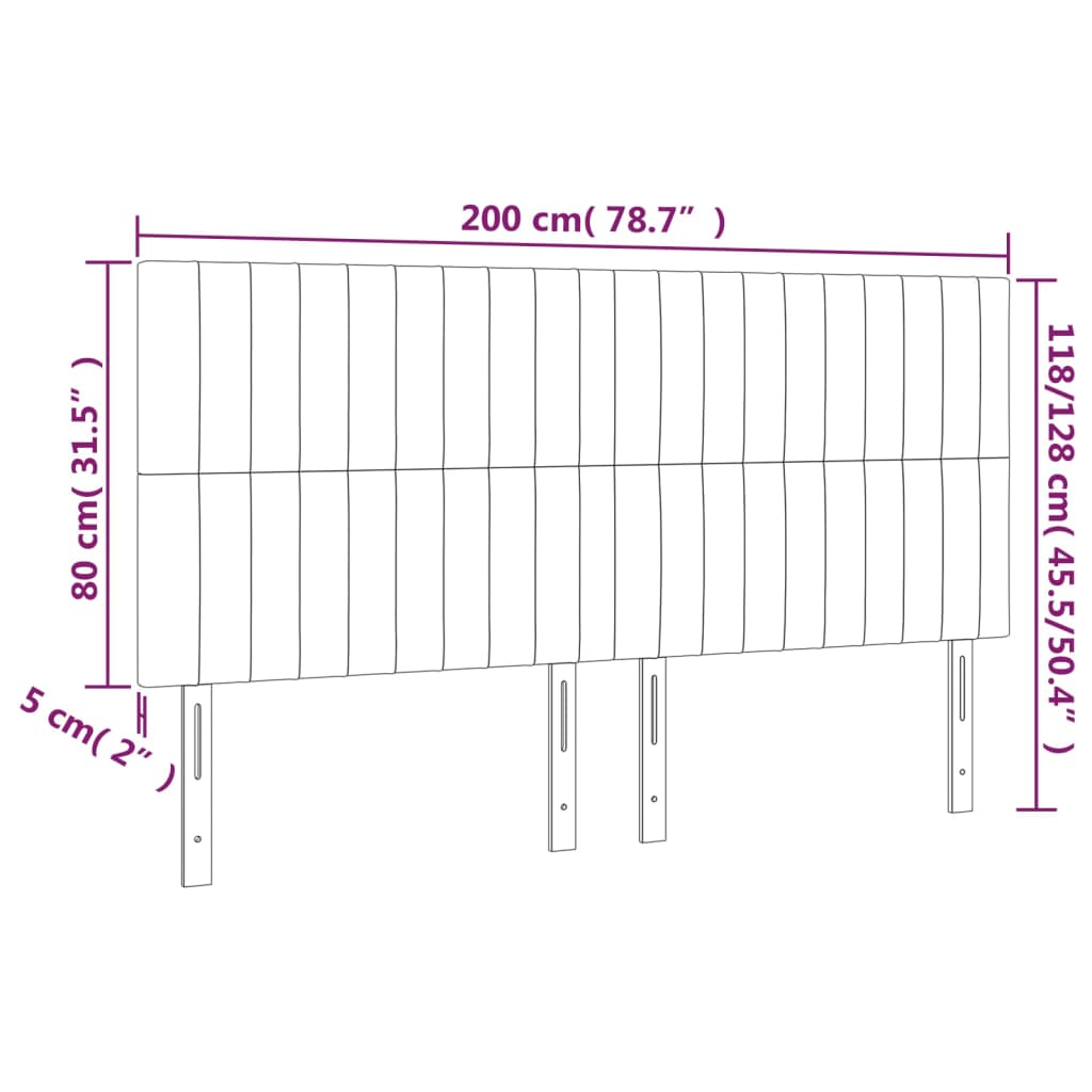 vidaXL LED höfuðgafl Mógrátt 200x5x118/128 cm Efni