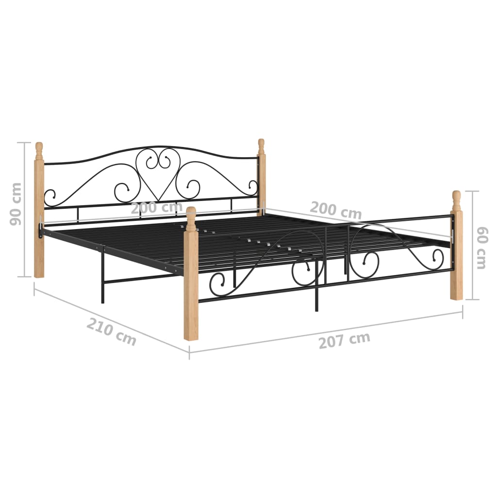 vidaXL Rúmgrind án Dýnu Svart 200x200 cm Málmur