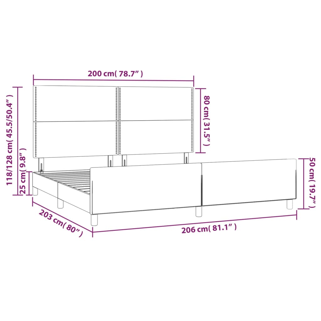 vidaXL Rúmgrind með Höfuðgafli Grár 200x200 cm Gervileður