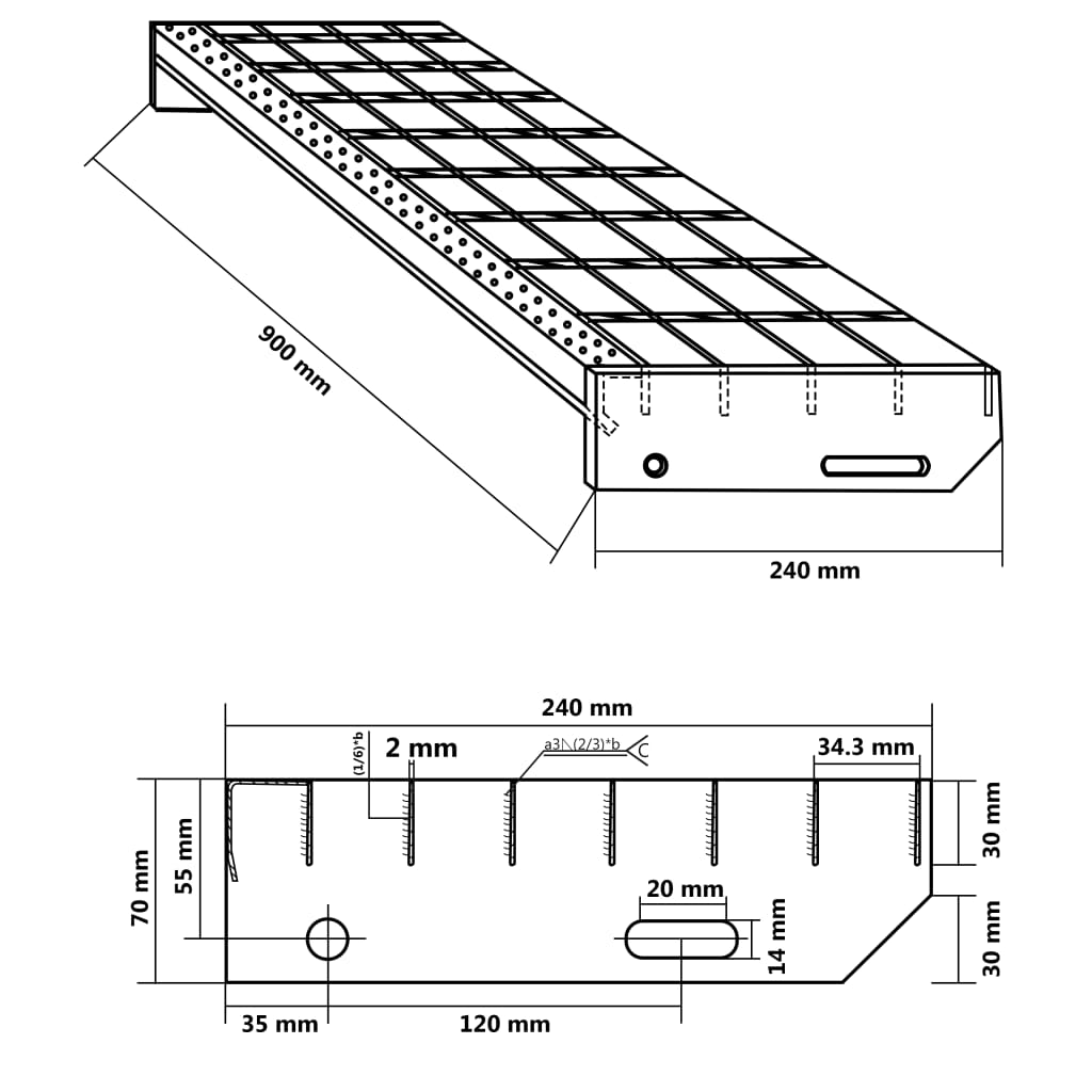 vidaXL Grindarskref 90x24x7 cm Sínkhúðað Stál