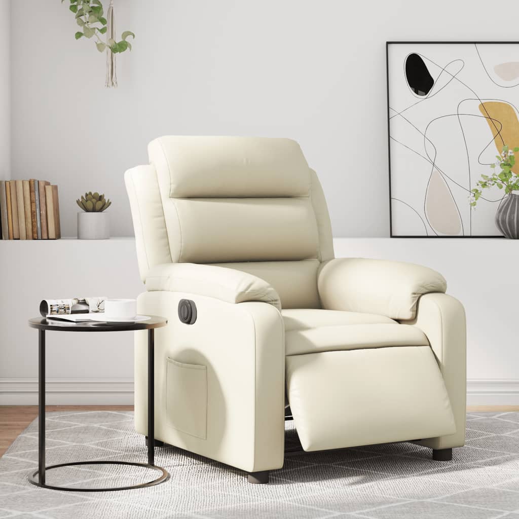 vidaXL Electric Recliner Chair Cream gervi leður