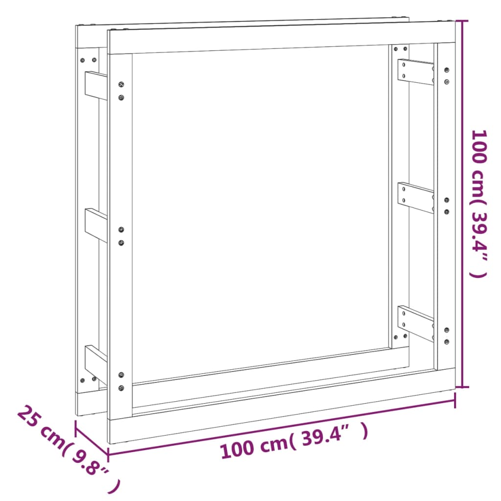  vidaXL Eldiviðarrekki Grár 100x25x100 cm Gegnheil Fura