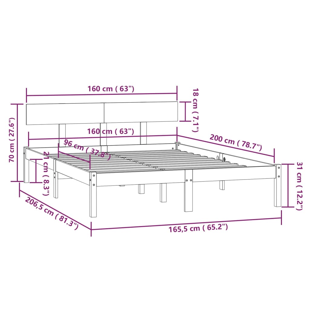 vidaXL Rúmgrind án Dýnu 160x200cm Gegnheil Viður