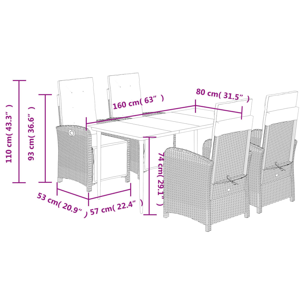 vidaXL 5 Parta Garðborðstofusett með Sessum Ljósgrátt Pólýrattan