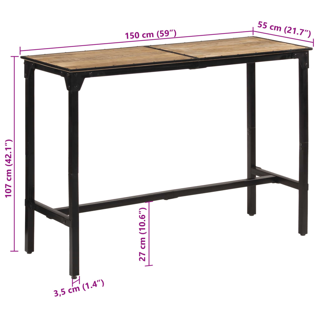 vidaXL Barborð 150x55x107 cm Gegnheill Grófur Mangóviður