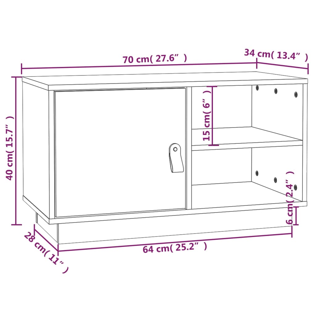 vidaXL Sjónvarpsskápur Grár 70x34x40 cm Gegnheil Fura