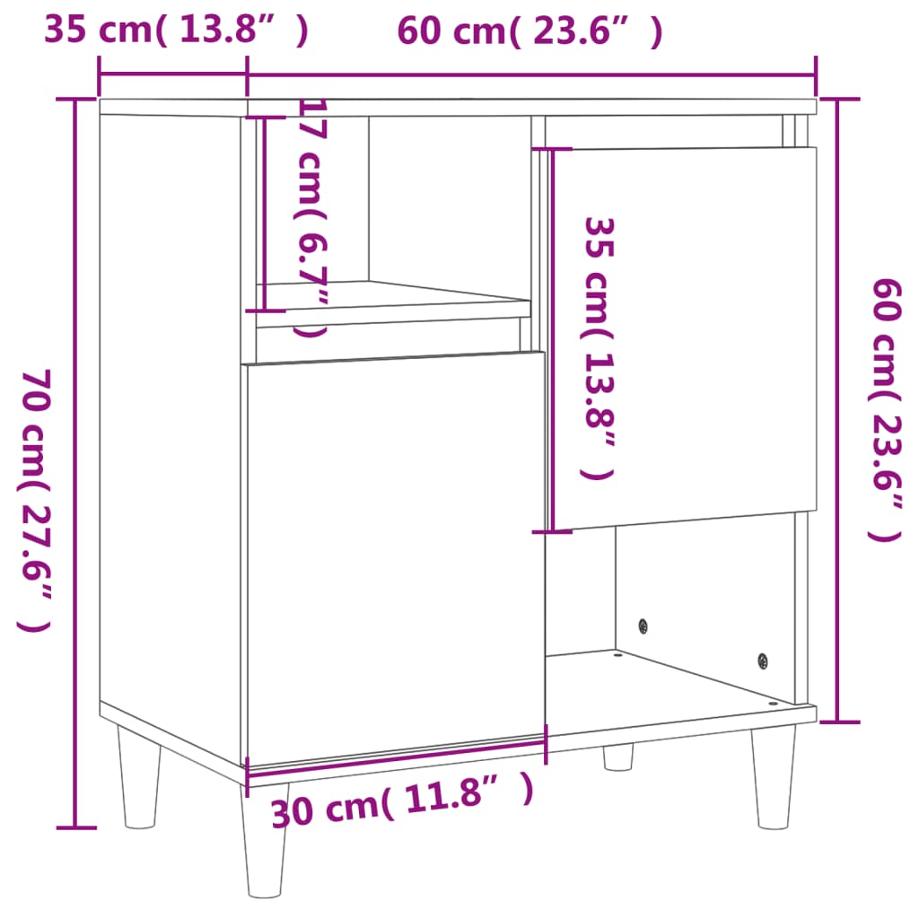 vidaXL Skenkur Steypugrár 60x35x70 cm Samsettur Viður