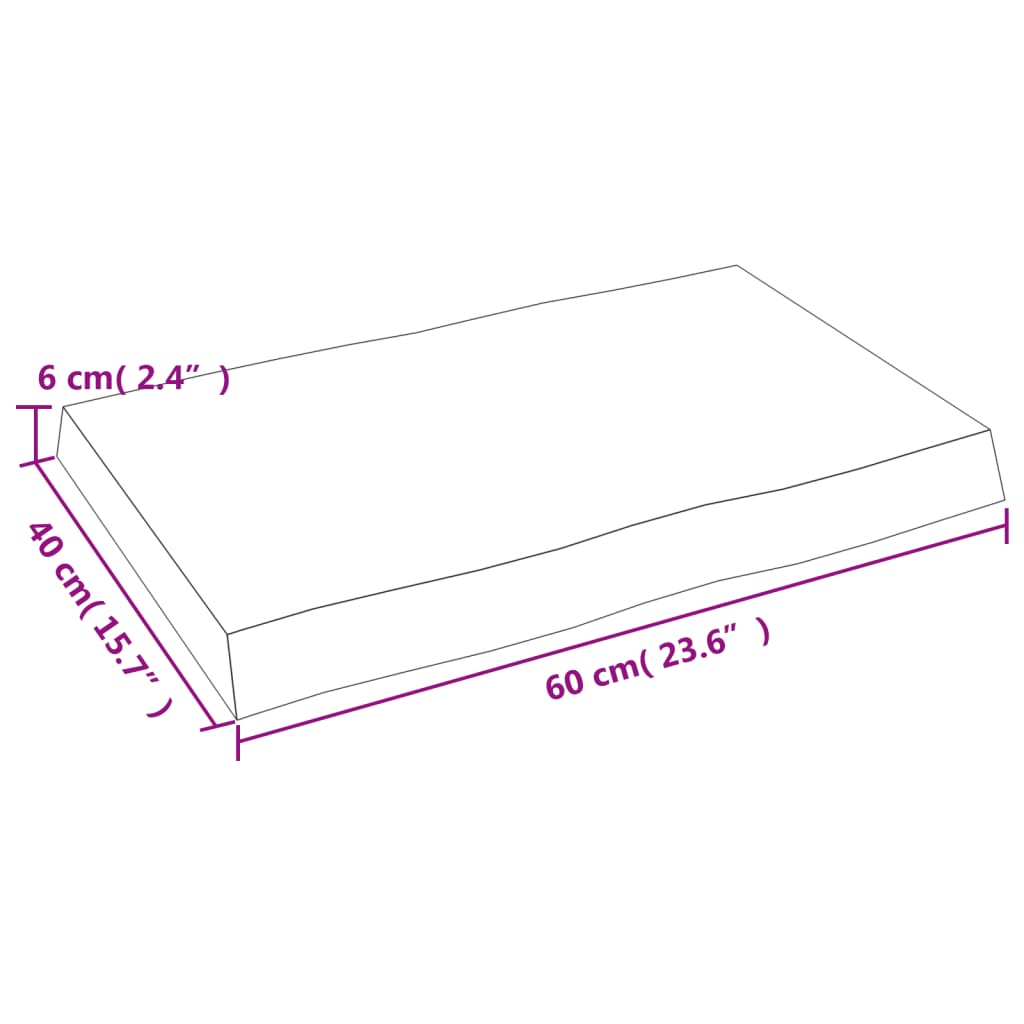 vidaXL Borðplata 60x40x(2-6) cm Ómeðhöndluð Gegnheil Náttúrul. Brúnir