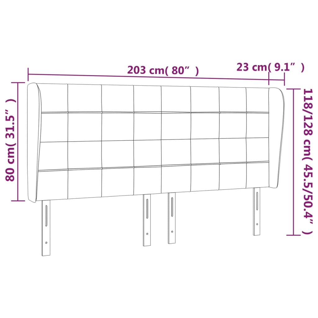 vidaXL Höfðagafl með Eyrum 203x23x118/128 cm Dökkgrátt Flauel