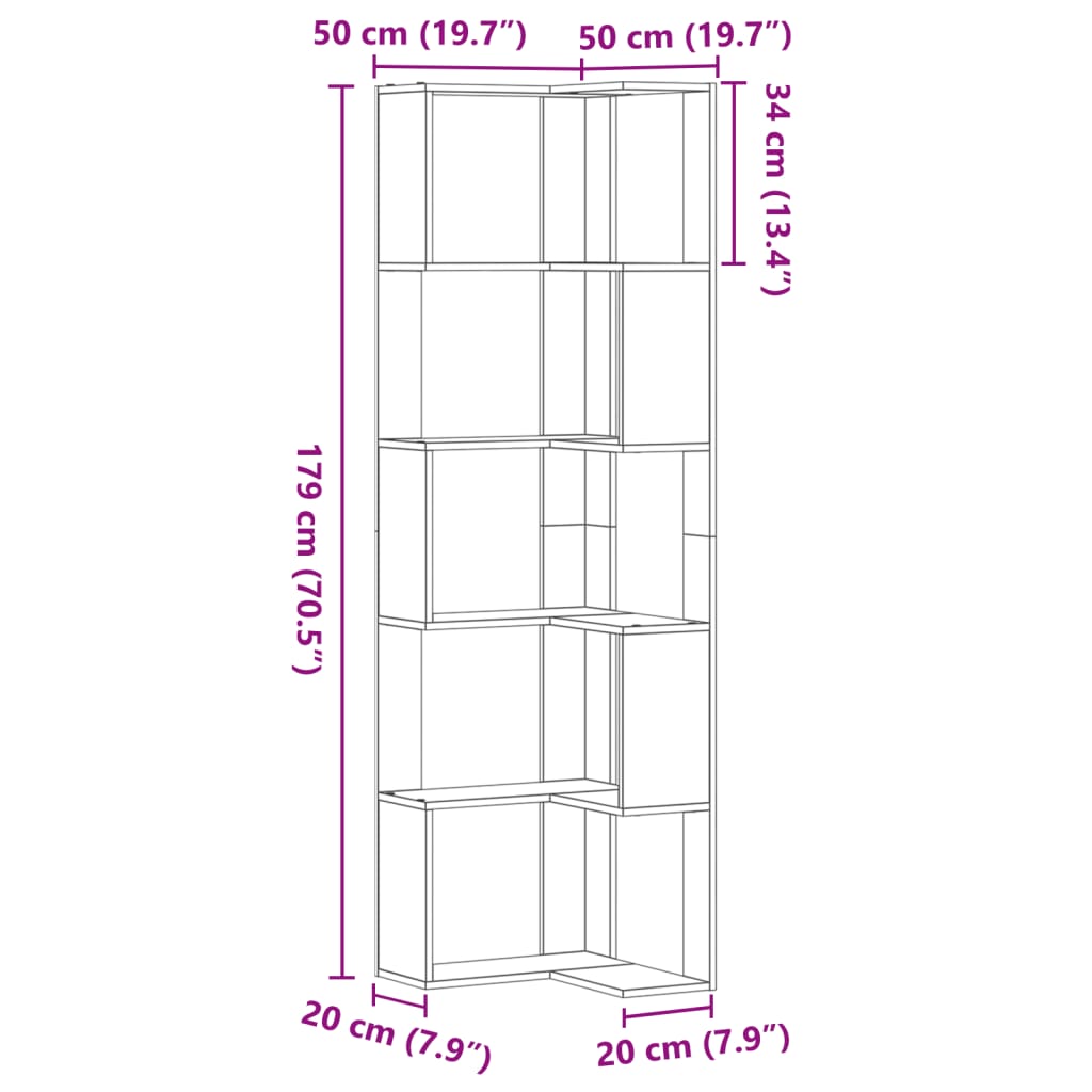 vidaXL Hornbókahilla með 5 Hillum 80x30x179 cm Samsettur Viður