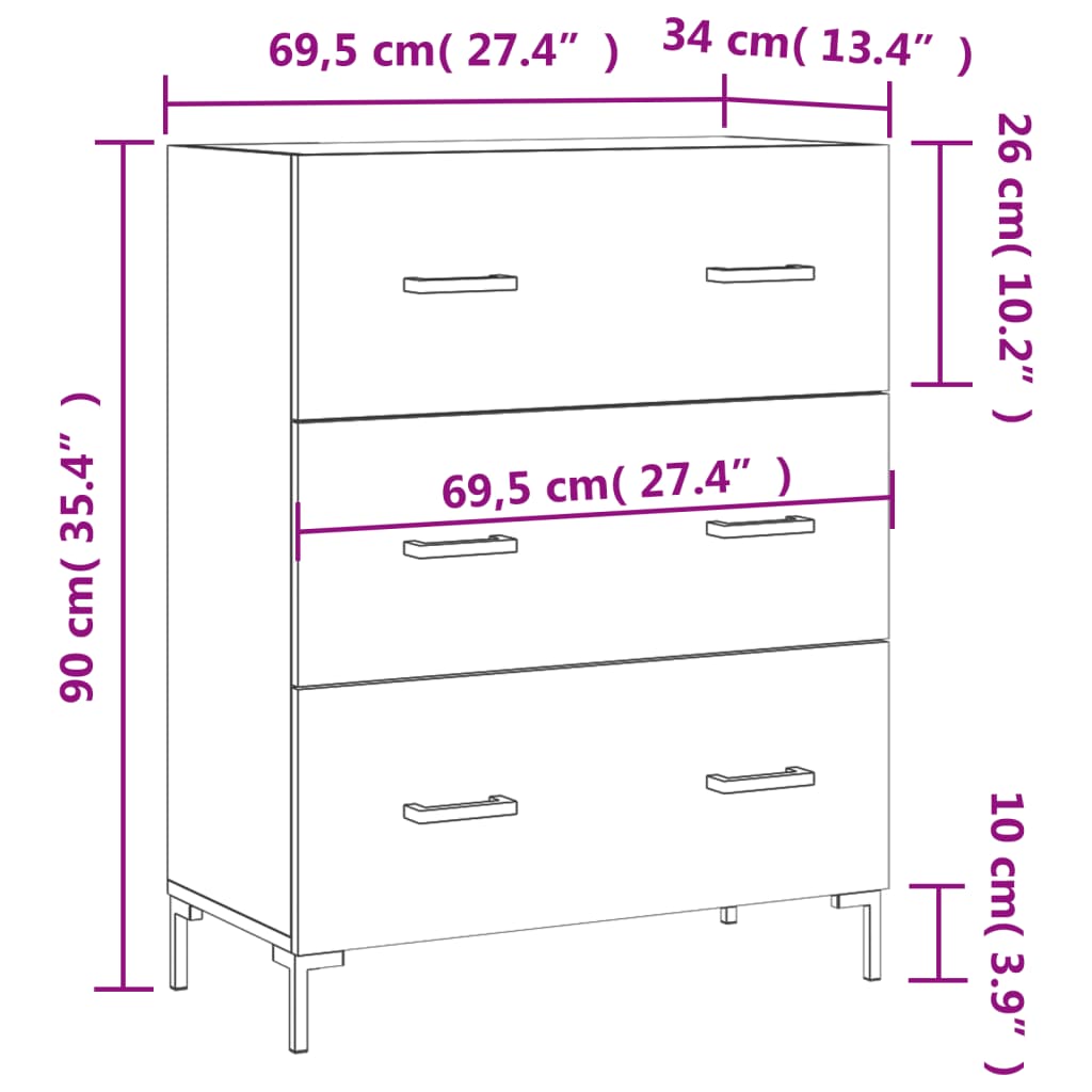 vidaXL Skenkur Reyklituð 69,5x34x90 cm Samsettur Viður