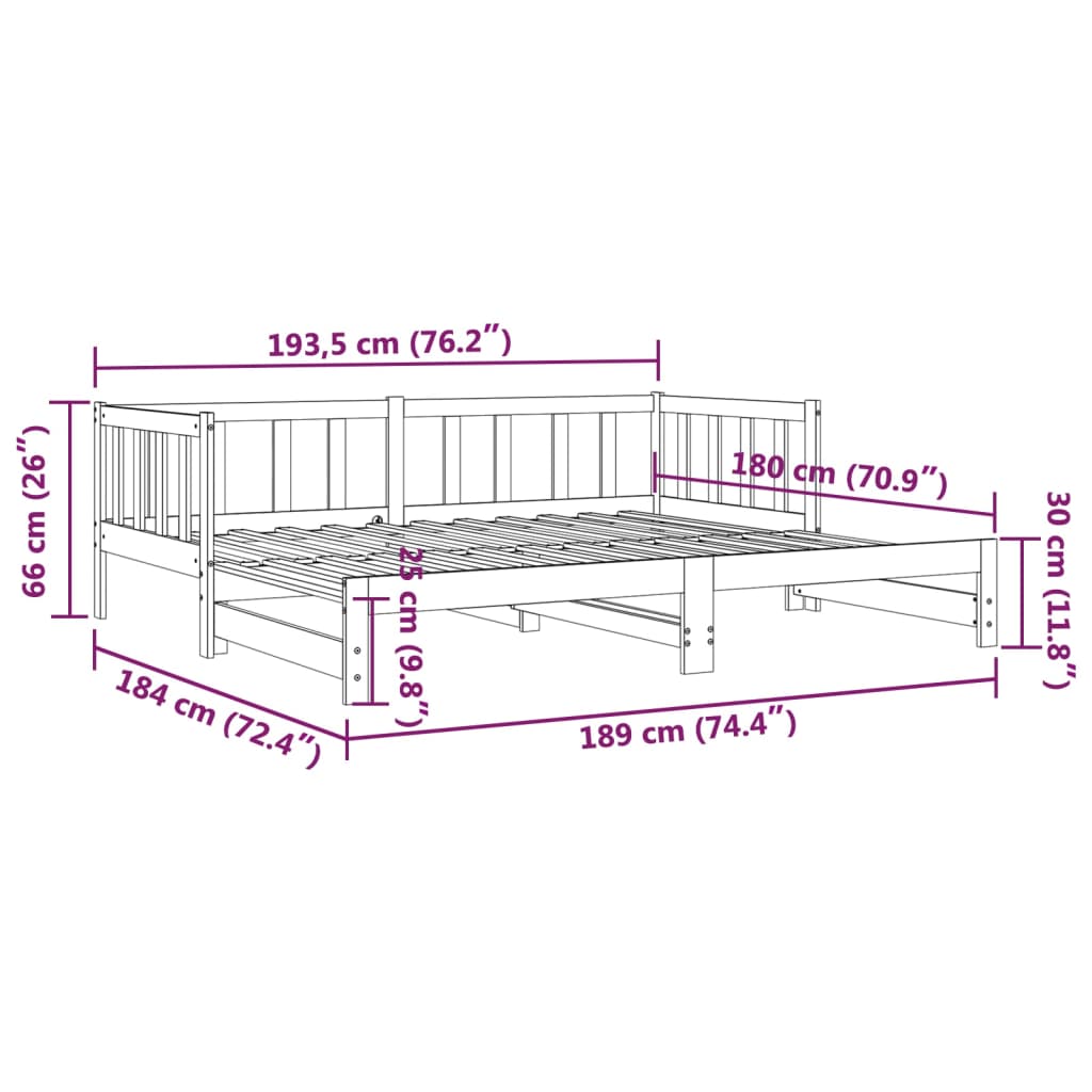 vidaXL Svefnsófi með Hjólaplötu 90x190 cm Gegnheil Fura