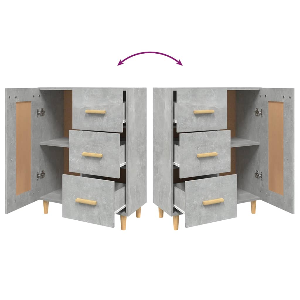 vidaXL Skenkur Steypugrár 69,5x34x90 cm Samsettur Viður