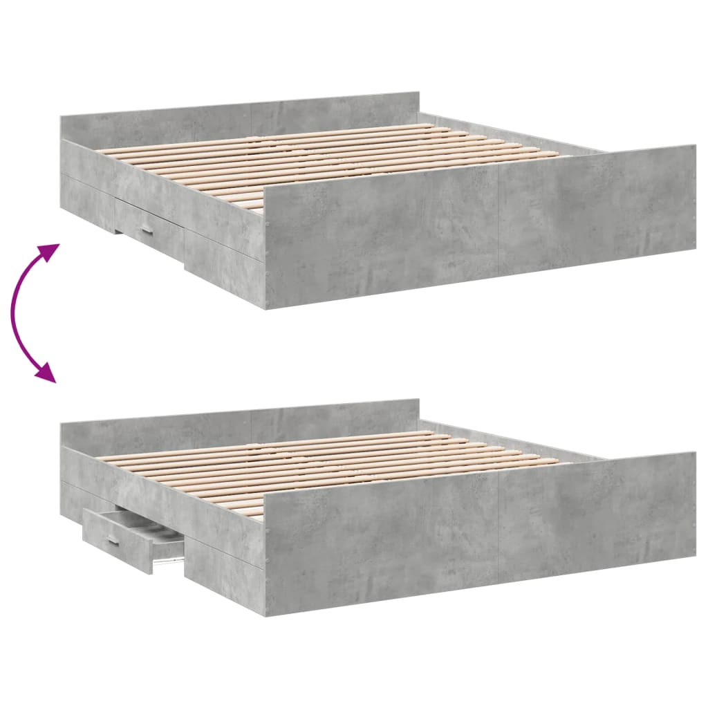 vidaXL Rúmgrind með Skúffum án Dýnu Steypugrátt 200x200 cm