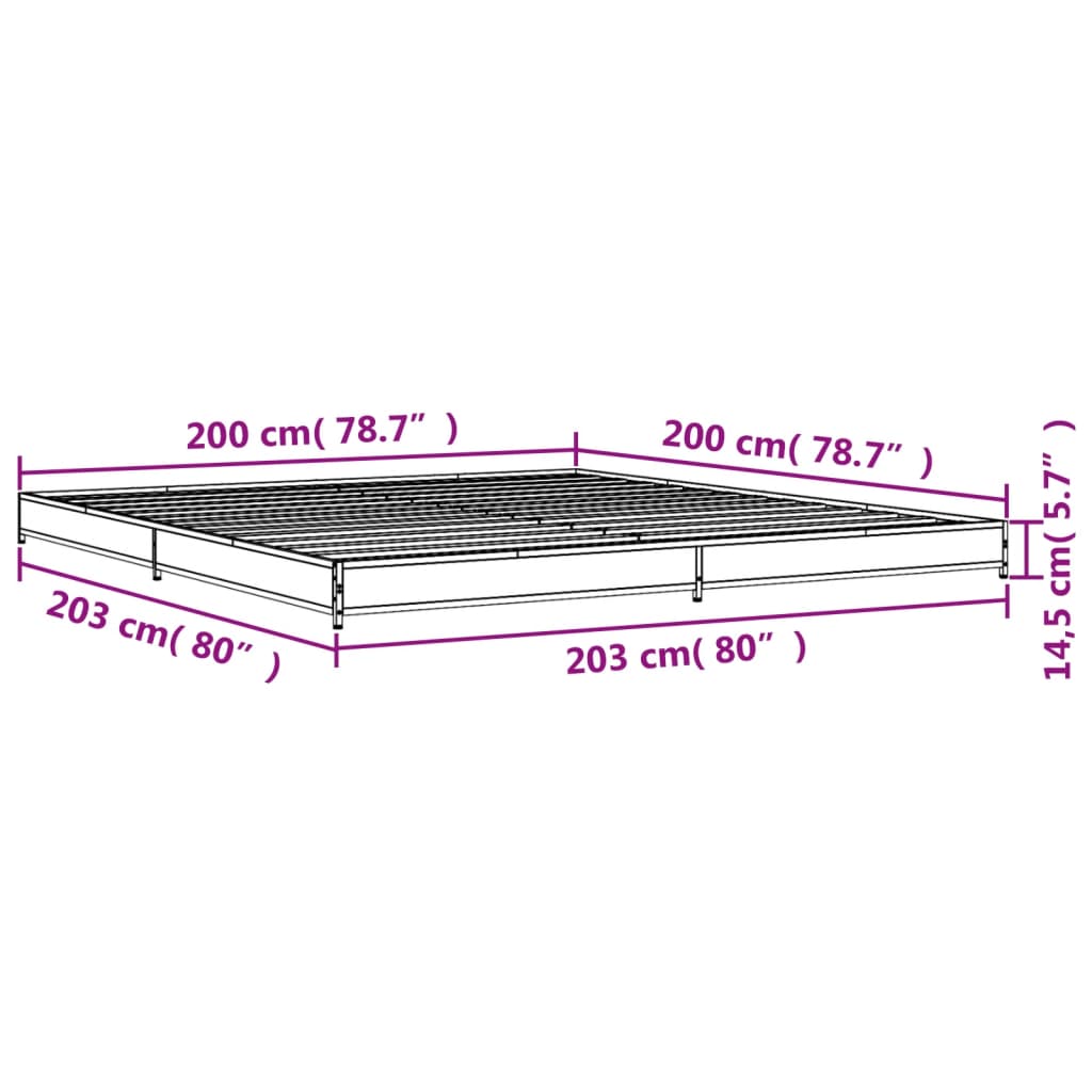 vidaXL Rúmgrind án Dýnu Brún Eikarlitur 200x200 cm