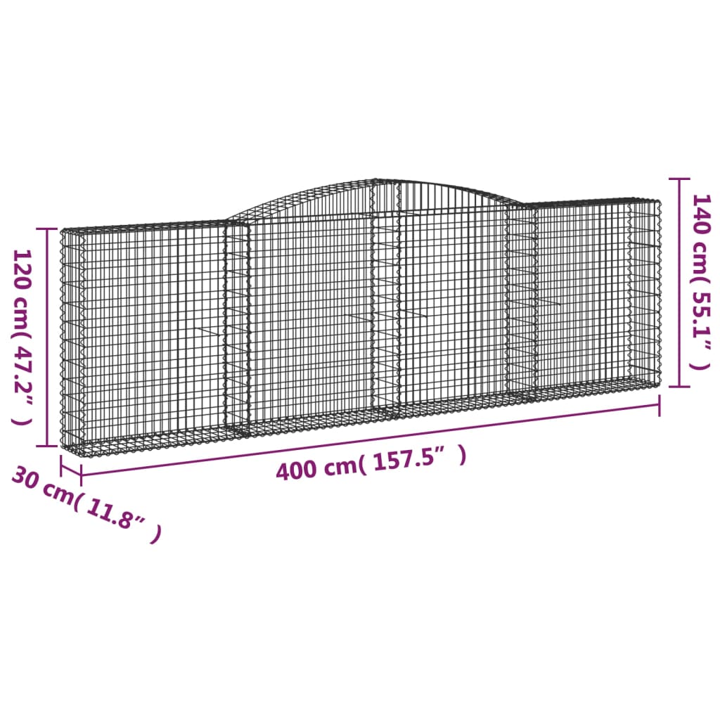 vidaXL Bogadregnir Grjótkassar 5 stk. 400x30x120/140 cm Sinkhúðað Járn