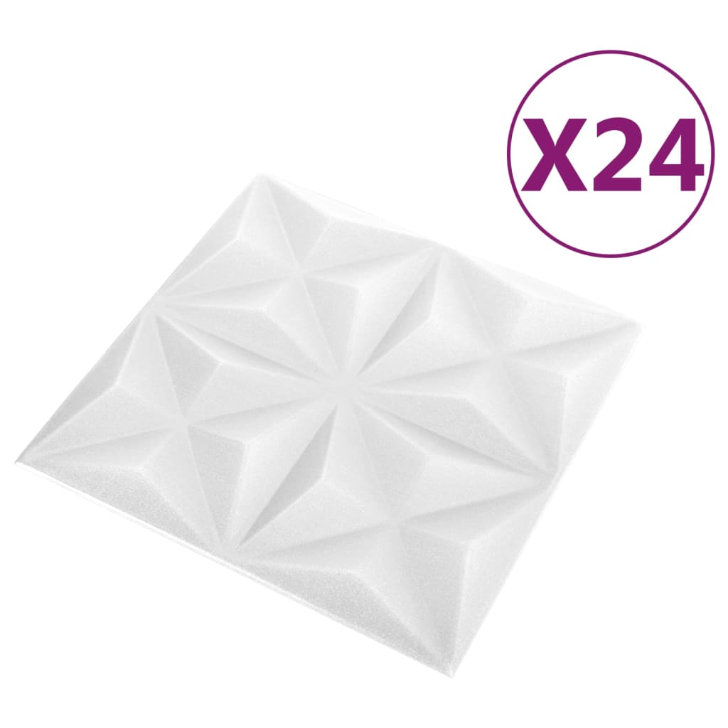 vidaXL 3D Veggþil 24 stk. 50x50 cm Origami Hvít 6 m²