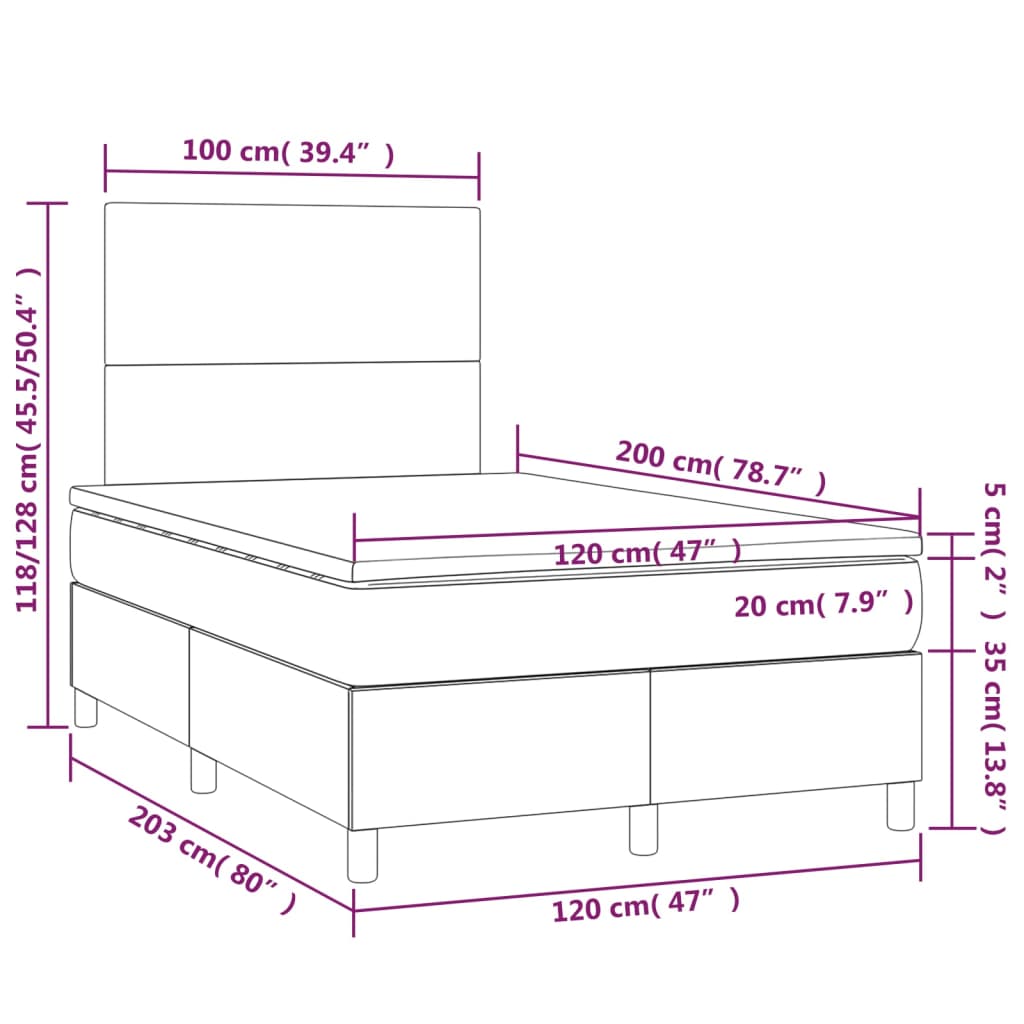 vidaXL Hólfað Springrúm með Dýnu Grátt 120x200 cm Gervileður