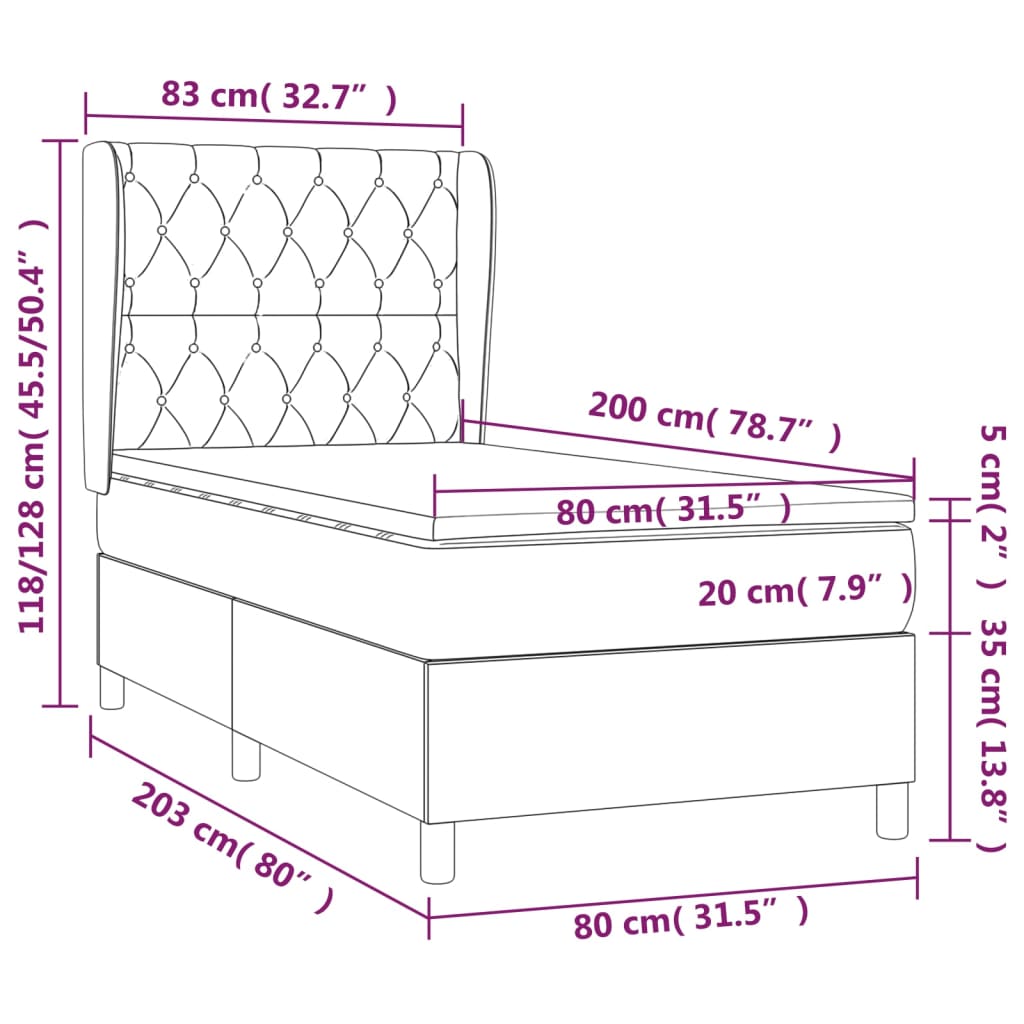 vidaXL Hólfað Springrúm með Dýnu Dökkbrúnt 80x200 cm Tauefni