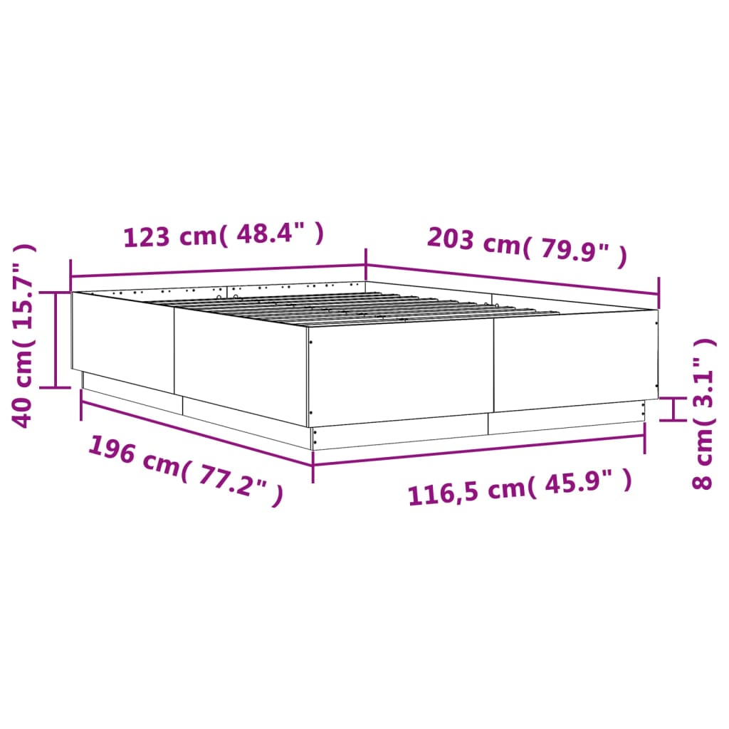 vidaXL Rúmgrind án Dýnu Reyktóna Eikarlitur 120x200 cm