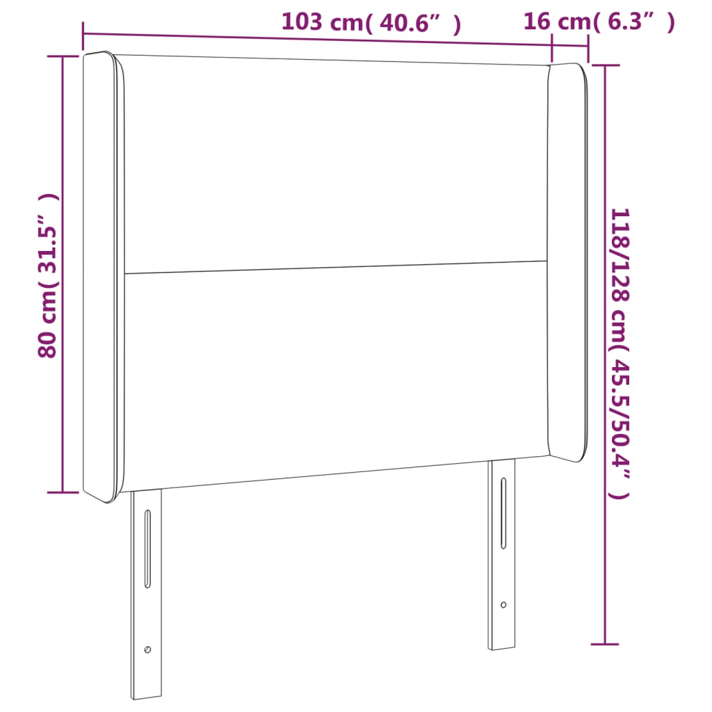 vidaXL Höfðagafl með Eyrum 103x16x118/128 cm Dökkgrátt Flauel