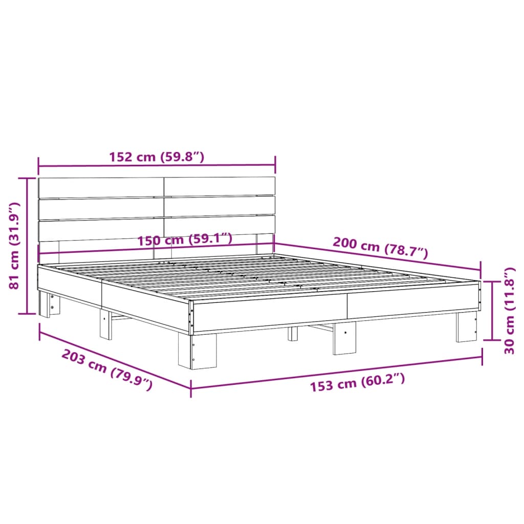 vidaXL Rúmgrind án Dýnu Reyktóna Eikarlitur 150x200 cm