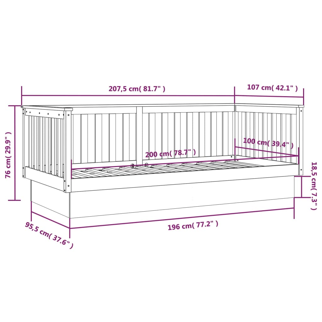 vidaXL Svefnsófi án Dýnu Hvít 100x200 cm Gegnheil Fura