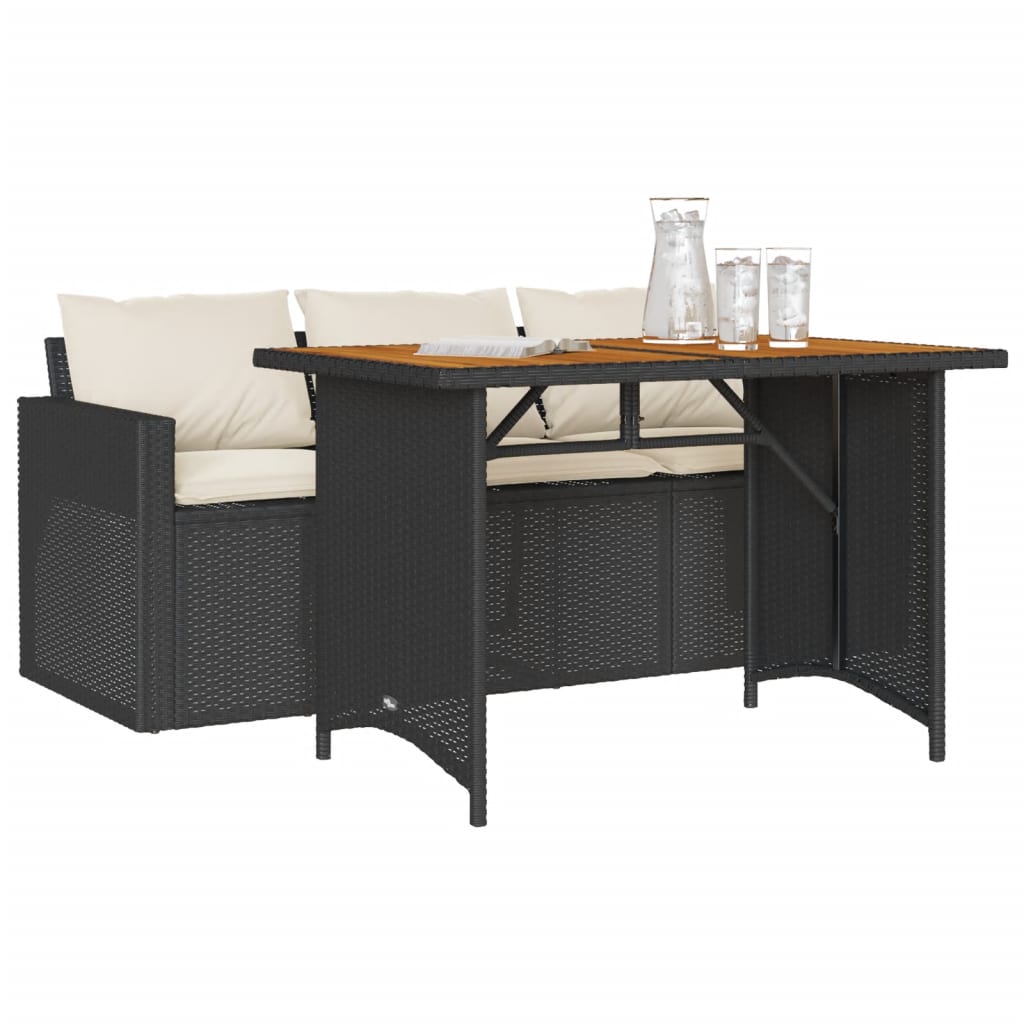 vidaXL 2 stykki garðborðstofusett með púðum Black Poly Rattan