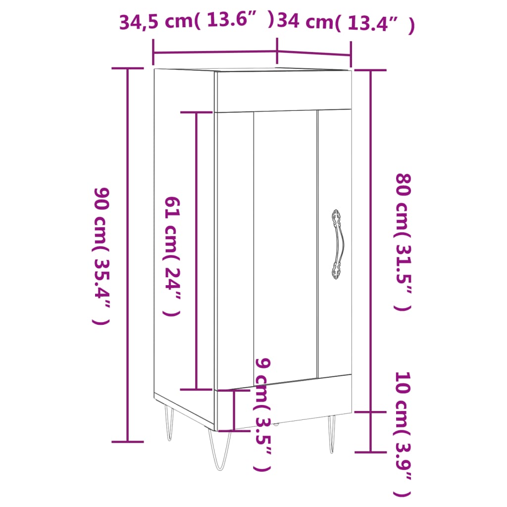 vidaXL Skenkur Grár Sonoma Eik 34,5x34x90 cm Samsettur Viður