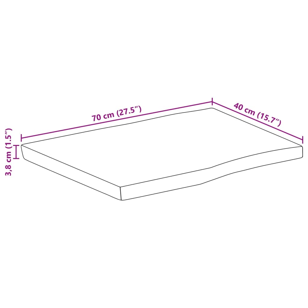 vidaXL Borðplata 70x40x3,8 cm Náttúrulegum Brúnum Gegnheill Mangóviður