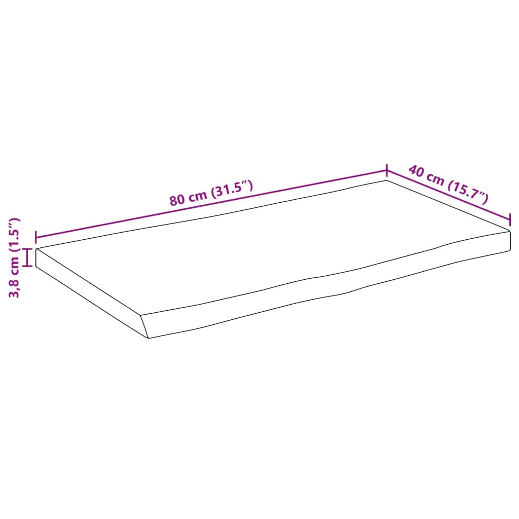 vidaXL Borðplata 80x40x3,8 cm Náttúrulegum Brúnum Gegnheill Mangóviður